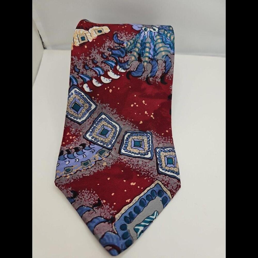 Salvatori Mens Neck Tie Red Purple Floral Abstract 57"x3.5"